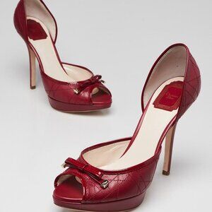 Christian Dior Red Cannage Quilted Leather Peep-Toe Bow Pumps Size 9.5/40